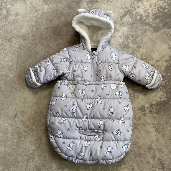 London Fog Baby Coat & Pouch‎ 0-6mon For Car Seat Gray With Animal Print